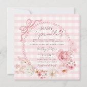 ピンクボウコケットベビー散水ベビーシャワー 招待状 (正面)