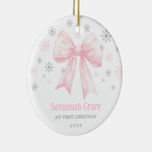 ピンクボウコケットリボンベビーガール1stクリスマス セラミックオーナメント (右)