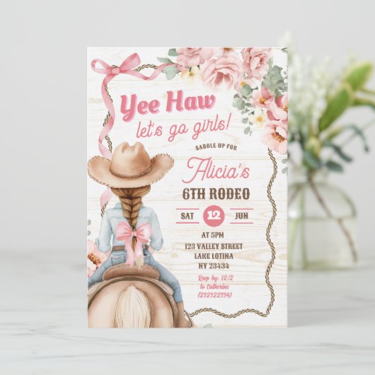 ピンクボウコケットロデオ誕生日招待状 招待状 (スタンド正面)