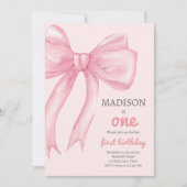 ピンクボウコケットワンガールファースト誕生日 招待状 (正面)