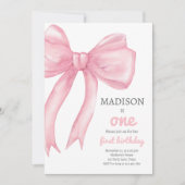 ピンクボウコケットワンガールファースト誕生日 招待状 (正面)