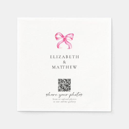 ピンクボウコケット共有写真結婚QR スタンダードカクテルナプキン (正面)