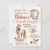 ピンクボウコケット女性のカーボーイブライダルシャワー 招待状 (正面)