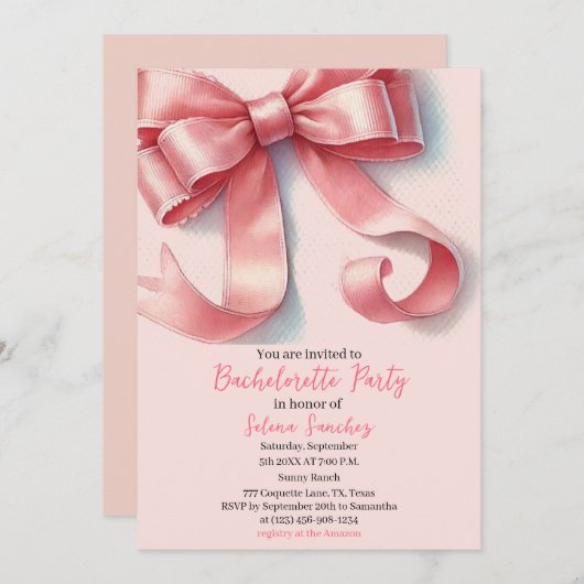 ピンクボウコケット水カラーバチェロレッテ 招待状 (正面/裏面)
