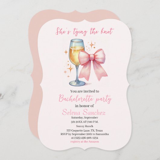 ピンクボウコケット水カラーバチェロレッテ 招待状 (正面/裏面)