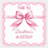 ピンクボウコケット誕生日パーティーの好意 スクエアシール (正面)