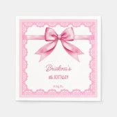 ピンクボウコケット誕生日パーティー印刷 スタンダードカクテルナプキン (正面)