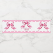 ピンクボウコケット誕生日パーティー印刷 ペットボトルラベル (シングルラベル)