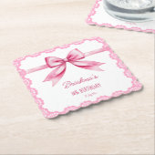 ピンクボウコケット誕生日パーティー印刷 ペーパーコースター (アングル)