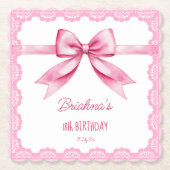 ピンクボウコケット誕生日パーティー印刷 ペーパーコースター (正面)