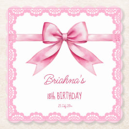 ピンクボウコケット誕生日パーティー印刷 ペーパーコースター