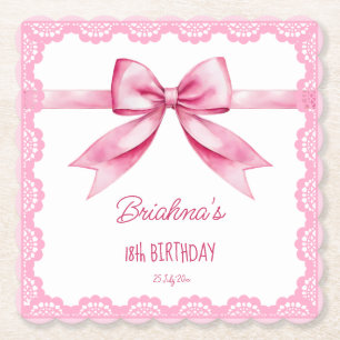 ピンクボウコケット誕生日パーティー印刷 ペーパーコースター