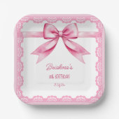 ピンクボウコケット誕生日パーティー印刷 ペーパープレート (正面)