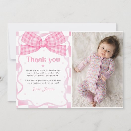 ピンクボウコケット誕生日パーティー サンキューカード (正面)