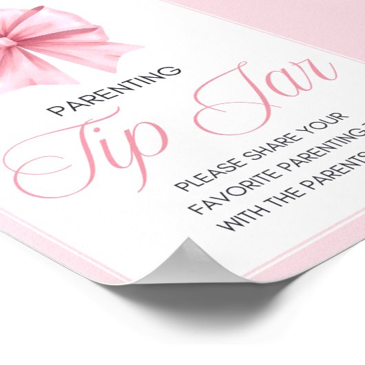 ピンクボウコケット赤ちゃんシャワーサイン ポスター (角)