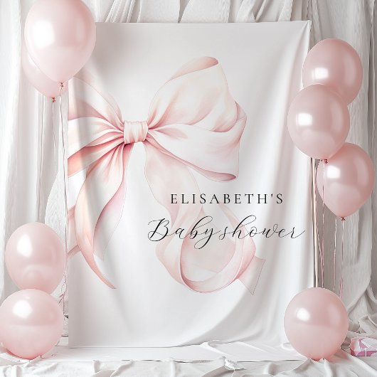ピンクボウコケット赤ちゃんシャワー背景 タペストリー