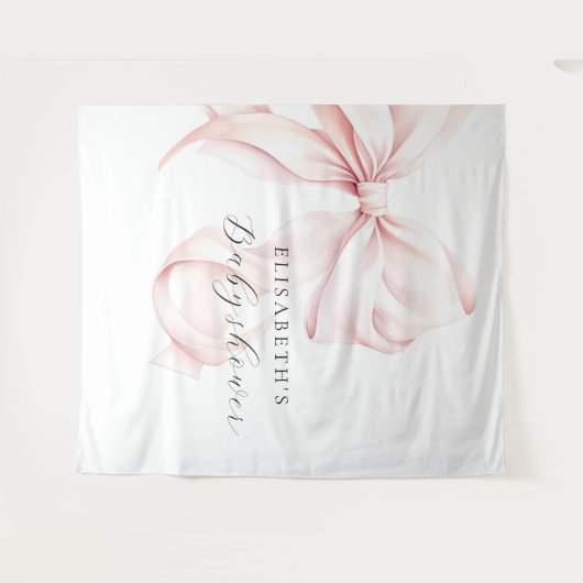 ピンクボウコケット赤ちゃんシャワー背景 タペストリー (正面(横))