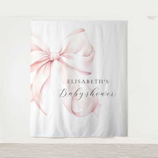 ピンクボウコケット赤ちゃんシャワー背景 タペストリー (正面)