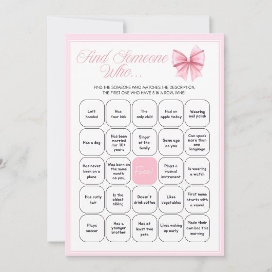 ピンクボウコケット赤ちゃんシャワー – 編集可能な名前， 5x7 招待状 (正面)