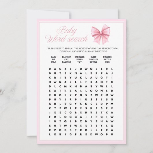 ピンクボウコケット赤ちゃんシャワー – 編集可能な名前， 5x7 招待状 (正面)