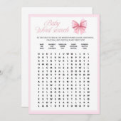 ピンクボウコケット赤ちゃんシャワー – 編集可能な名前， 5x7 招待状 (正面/裏面)