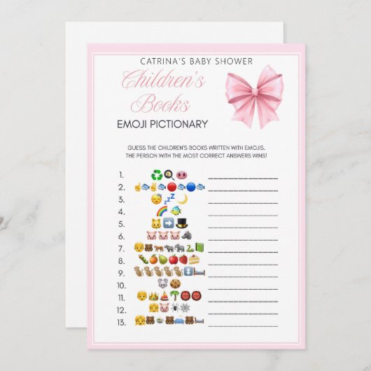 ピンクボウコケット赤ちゃんシャワー – 編集可能な名前， 5x7 招待状 (正面/裏面)