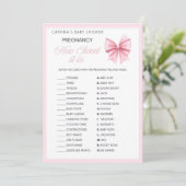 ピンクボウコケット赤ちゃんシャワー – 編集可能な名前， 5x7 招待状 (スタンド正面)