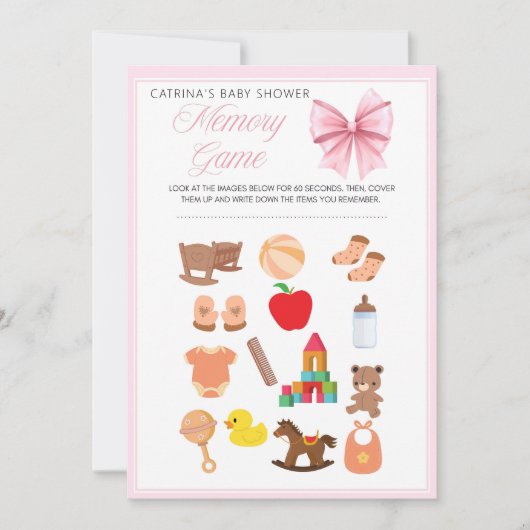 ピンクボウコケット赤ちゃんシャワー – 編集可能な名前， 5x7 招待状 (正面)