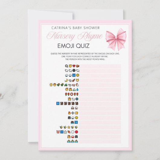 ピンクボウコケット赤ちゃんシャワー – 編集可能な名前， 5x7 招待状 (正面)