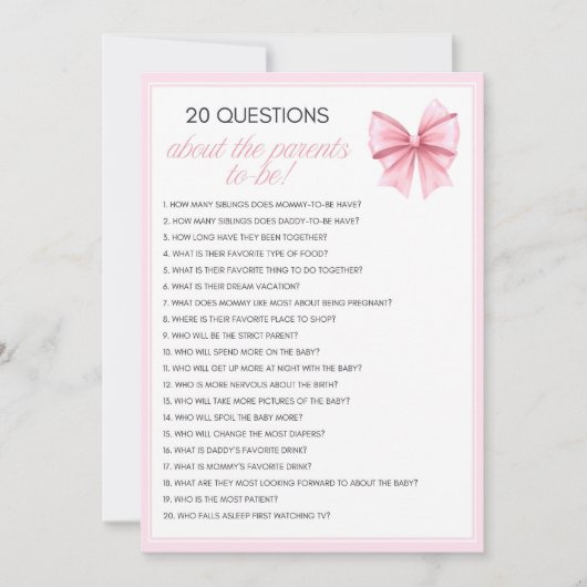 ピンクボウコケット赤ちゃんシャワー – 編集可能な名前， 5x7 招待状 (正面)