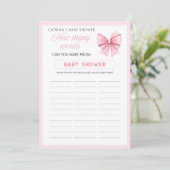 ピンクボウコケット赤ちゃんシャワー – 編集可能な名前， 5x7 招待状 (スタンド正面)