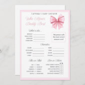 ピンクボウコケット赤ちゃんシャワー – 編集可能な名前， 5x7 招待状 (正面/裏面)