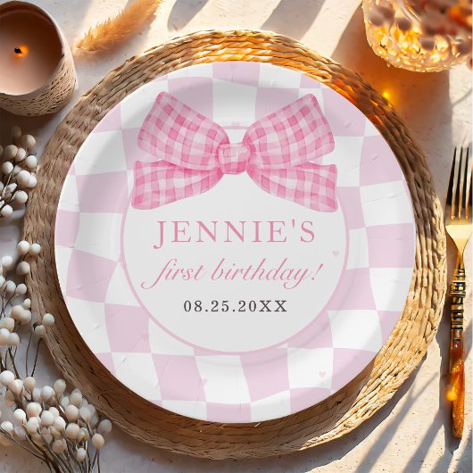 ピンクボウコケット1st誕生日パーティー ペーパープレート