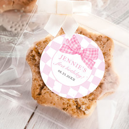 ピンクボウコケット1st誕生日パーティー ラウンドシール