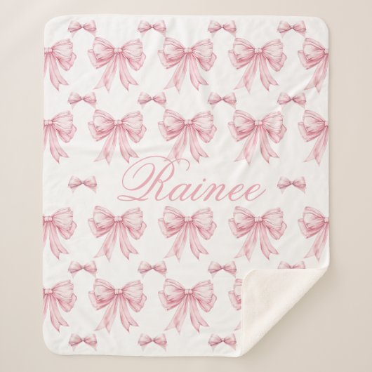 ピンクボウコケパーソナライズされたットY2Kボウ女の子らしい女の子 シェルパブランケット (正面)