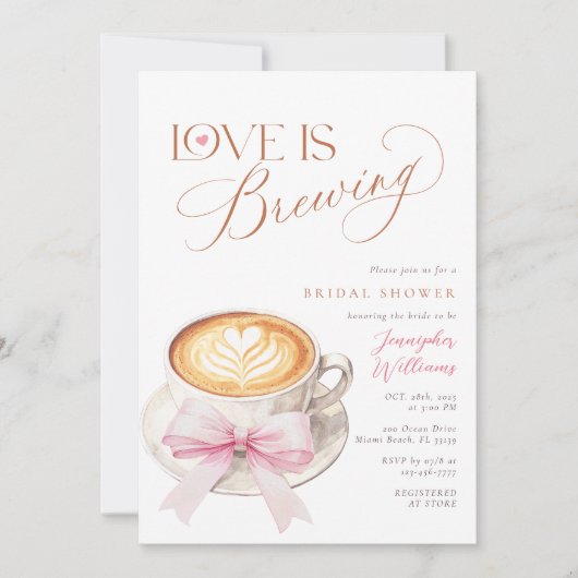 ピンクボウコーヒーブライダルシャワー 招待状 (正面)