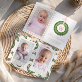 ピンクボウサッシュクリスマスモノグラムリース シーズンカード