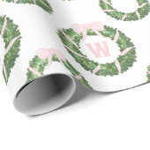 ピンクボウサッシュクリスマスモノグラムリース ラッピングペーパー (ロールコーナー)