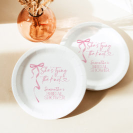 ピンクボウシェズタイイングザノットブライダルシャワー ペーパープレート