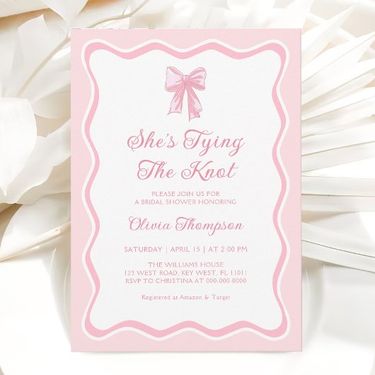 ピンクボウシェズタイイングザノットブライダルシャワー 招待状
