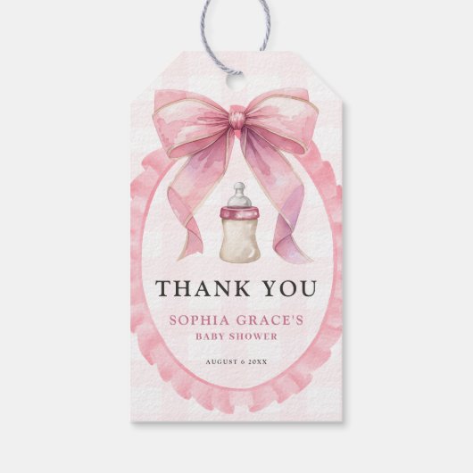 ピンクボウシックなコケットガールベビーシャワー ギフトタグ (裏面)