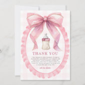 ピンクボウシックなコケットガールベビーシャワー サンキューカード (正面)