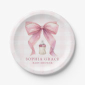 ピンクボウシックなコケットガールベビーシャワー ペーパープレート (正面)