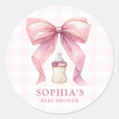ピンクボウシックなコケットガールベビーシャワー ラウンドシール (正面)