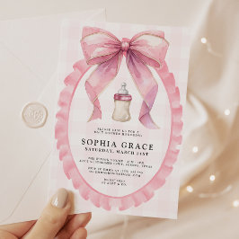 ピンクボウシックなコケットガールベビーシャワー 招待状