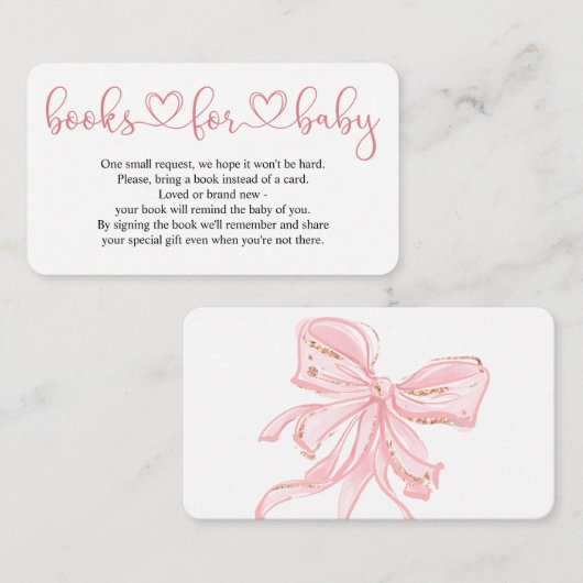 ピンクボウシック男の子の赤ちゃんシャワー本ベビーカード エンクロージャーカード (正面/裏面)
