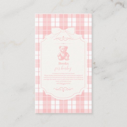 ピンクボウジンガムフランスのテディブックスベビー エンクロージャーカード (正面)