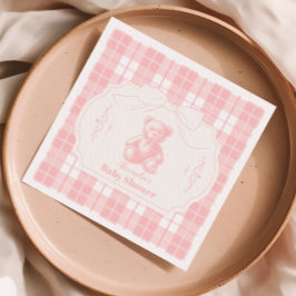 ピンクボウジンガムフランスのテディベア赤ちゃんシャワー スタンダードカクテルナプキン