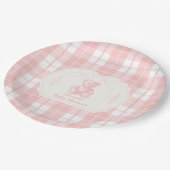 ピンクボウジンガムフランスのテディベア赤ちゃんシャワー ペーパープレート (アングル)