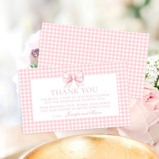 ピンクボウジンガム甘い赤ちゃん女の子シャワーありがとう エンクロージャーカード